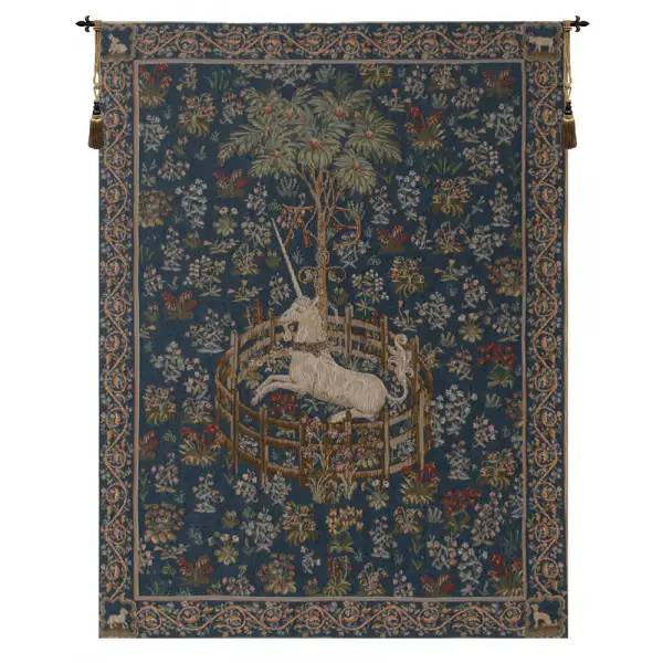Charlotte Home Furnishing Inc. France Tapestry - 34 in. x 44 in. | Licorne Captive Blue French Wall Tapestry