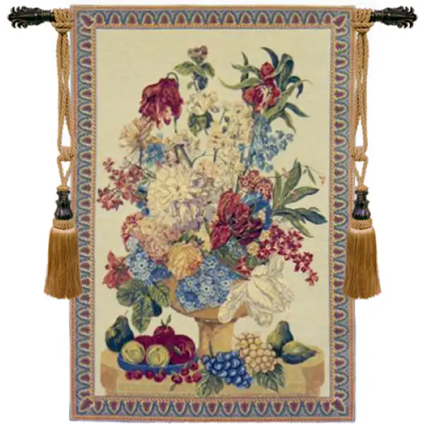 Bouquet With Grapes - Vertical Belgian Wall Tapestry