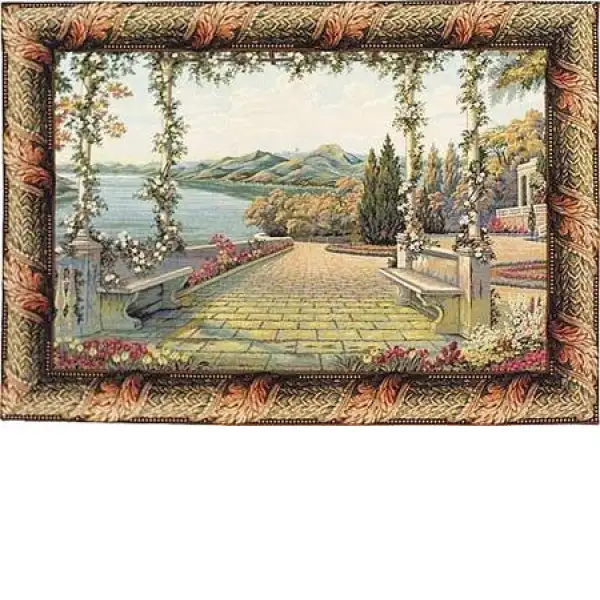 Charlotte Home Furnishing Inc. Italy Tapestry - 58 in. x 37 in. | Terrace and Lake Italian Wall Tapestry