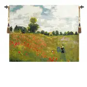 Poppies By Monet Belgian Tapestry Wall Hanging - 33 in. x 27 in. Treveria/Cotton/Wool/mercuraise by Claude Monet