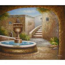 Terrace Fountain Canvas Wall Art