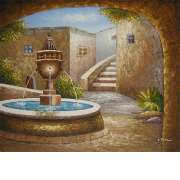 Terrace Fountain Canvas Oil Painting