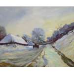 Cart and Road Under Snow Canvas Wall Art