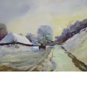 Cart and Road Under Snow Canvas Oil Painting