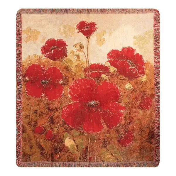 Garden Red Poppies Afghan Throw