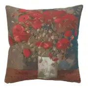 C Charlotte Home Furnishings Inc Van Gogh Poppies French Tapestry Cushion - 18 in. x 18 in. Cotton by Vincent Van Gogh