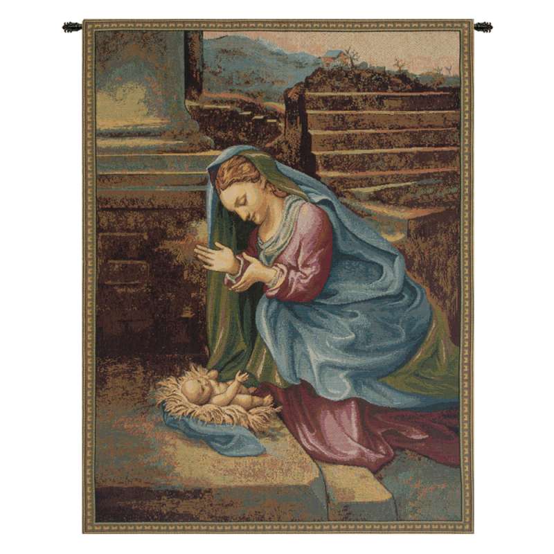 Madonna Adoring the Child Italian Tapestry Wall Hanging