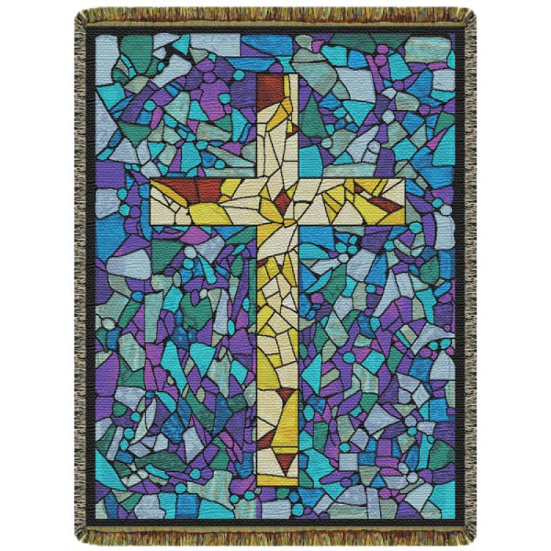 Stained Glass Cross  Tapestry Throw