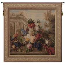Bouquet Exotique with Monkey French Tapestry Wall Hanging