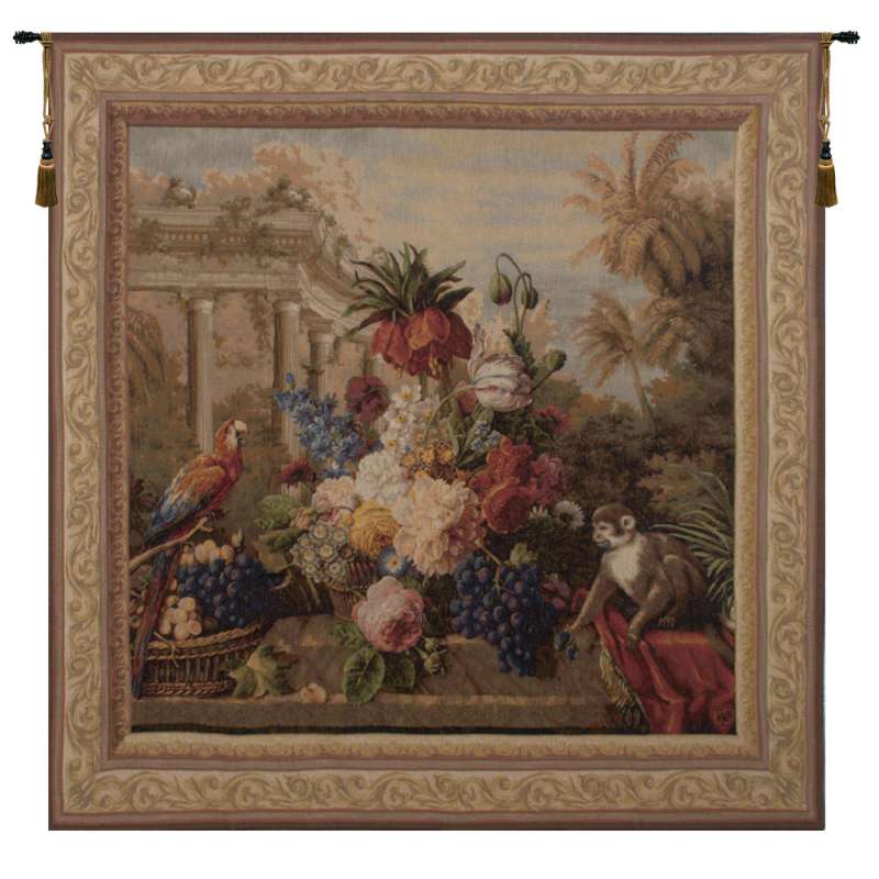 Bouquet Exotique with Monkey French Tapestry