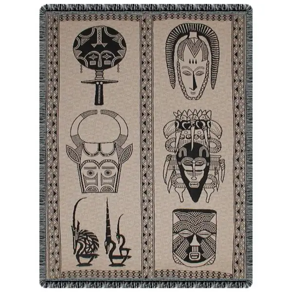 African Masks  Tapestry Afghan Throw