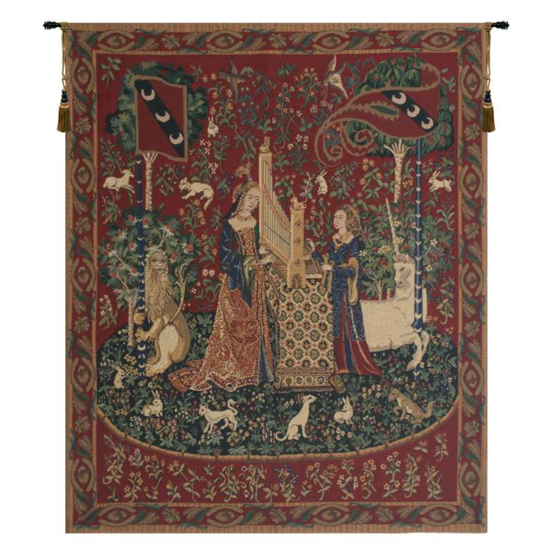 Lady and the Organ (With Border) European Tapestry Wall Hanging