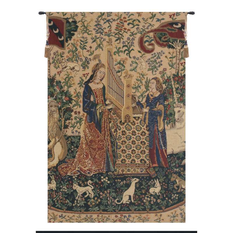 Lady and the Organ, Beige  European Tapestry Wall Hanging
