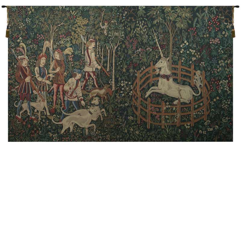 Unicorn Captive and Unicorn Hunt European Tapestry Wall Hanging