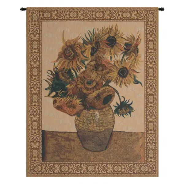 Sunflowers, Beige Belgian Wall Tapestry
