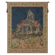Church Of Auvers Belgian Tapestry - 33 in. x 40 in. Cotton/Viscose/Polyester by Vincent Van Gogh