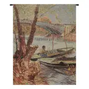 Van Gogh Fishing In The Spring Belgian Tapestry - 18 in. x 24 in. Cotton/Viscose/Polyester by Vincent Van Gogh