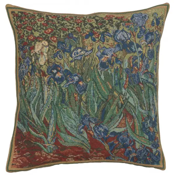 The Iris I Belgian Woven Cushion Cover - 16x16" Handmade Square Pillow for Living Room - Floral Tapestry Cushion for Indoor - Vincent Van Gogh Accent Pillow Cover - Cushion Cover for Sofa Bed & Couch