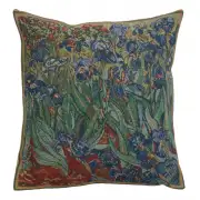 The Iris II Belgian Woven Cushion Cover - 16x16" Handmade Square Pillow for Living Room - Floral Tapestry Cushion for Indoor - Vincent Van Gogh Accent Pillow Cover - Cushion Cover for Sofa Bed & Couch
