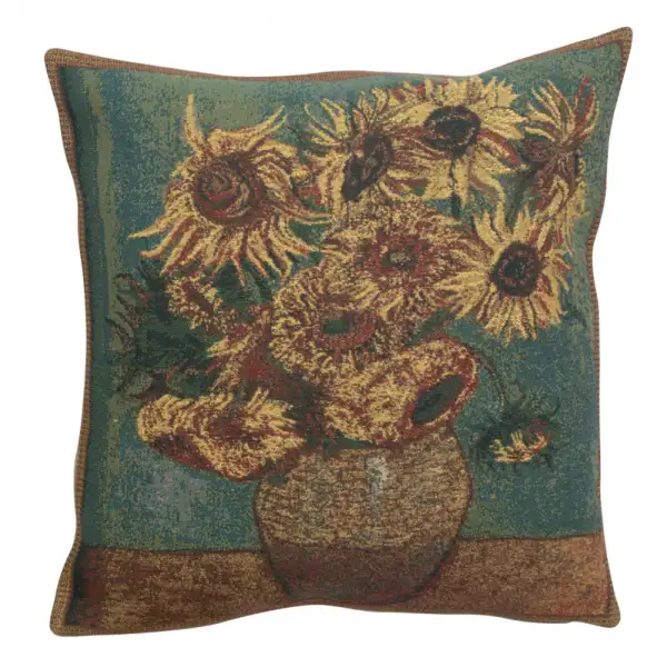 Sunflowers Yellow Belgian Cushion Cover - 16x16" Handmade Square Pillow for Living Room - Floral Tapestry Cushion for Indoor - Vincent Van Gogh Accent Pillow Cover - Cushion Cover for Sofa Bed & Couch
