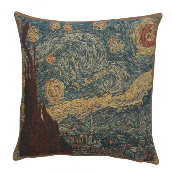 Stary Night Belgian Woven Cushion Cover - 16 x 16" Hand Finished Square Pillow for Living Room - Vincent Van Gogh Throw Accent Pillow Cover for Sofa Bed Couch - Cushion Cover for Indoor Use