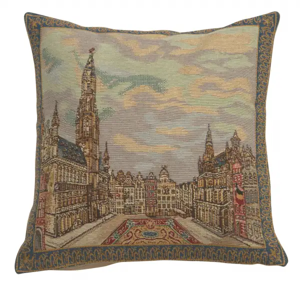 Grand Place Brussels Belgian Cushion Cover - 16 in. x 16 in. Cotton/Viscose/Polyester by Charlotte Home Furnishings