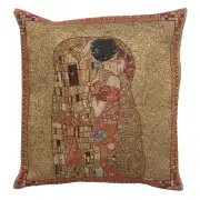 Le Baiser by Klimt Belgian Woven Cushion Cover - 16 x 16" Hand Finished Square Pillow for Living Room - Decorative Throw Accent Pillow Cover for Sofa Bed Couch - Cushion Cover for Indoor Use