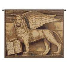 Lion with Books Italian Tapestry Wall Hanging