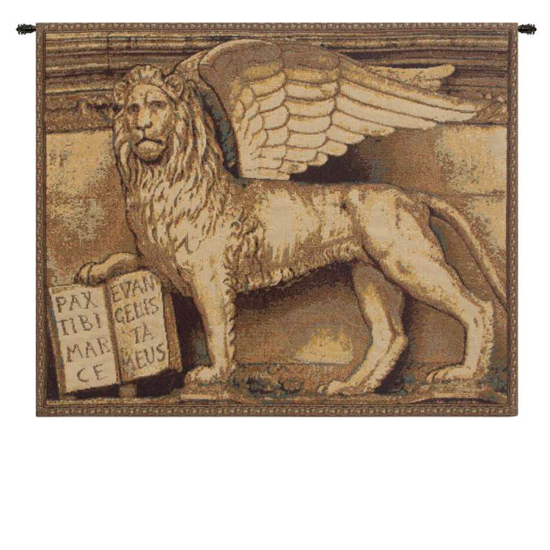 Lion with Books Italian Tapestry Wall Hanging
