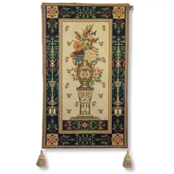 Charlotte Home Furnishing Inc. Imported Tapestry - 26 in. x 44 in. | Mum Pedistal Vase Tapestry Wall Hanging