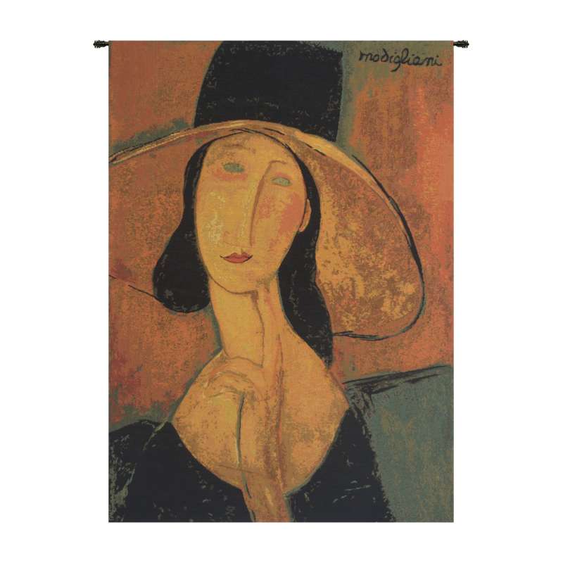 Jeanne Hebuterne in a Large Hat European Tapestry Wall Hanging