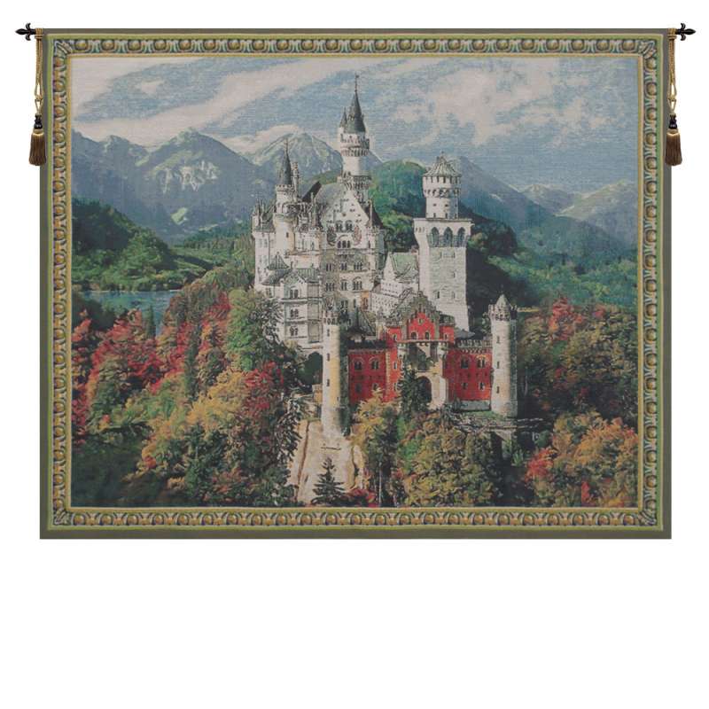Neuschwanstein Castle Blue Belgian Tapestry Wall Hanging