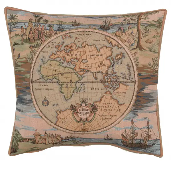 Charlotte Home Furnishing Inc. France Cushion Cover - 19 in. x 19 in. | Map of the World Europe Asia Africa Cushion
