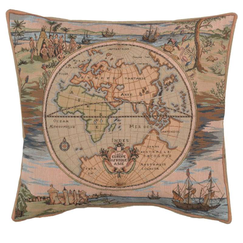Map of the World Europe Asia Africa French Tapestry Cushion