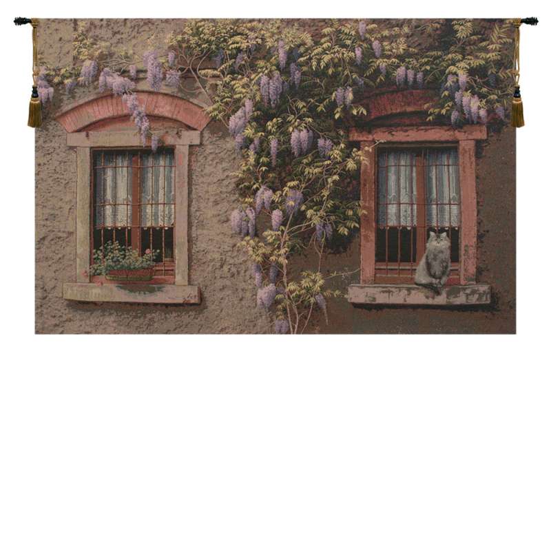 Windows with Wisteria Italian Tapestry Wall Hanging