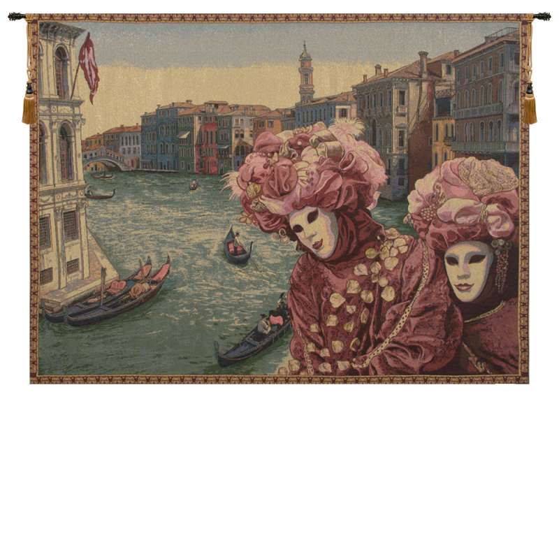 View with Masks Italian Tapestry Wall Hanging