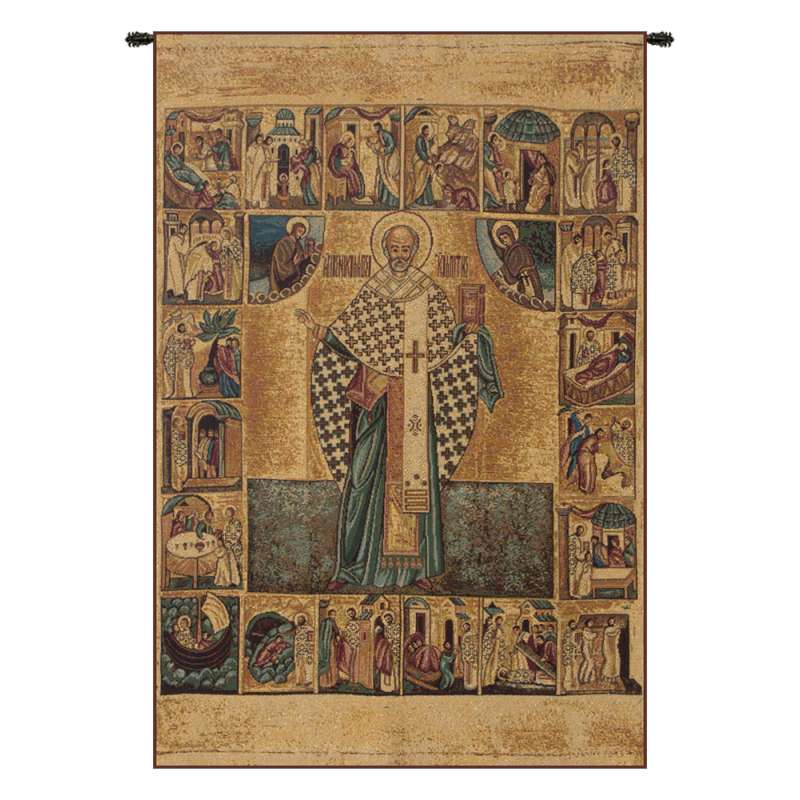 Saint Nicholas with Lurex Italian Tapestry Wall Hanging