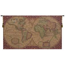 Old Map of the World Red European Tapestries