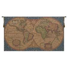 Old Map of the World Blue European Tapestries
