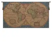 Old Map of the World Blue European Tapestries