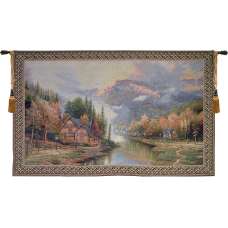Misty Mountain Cabins Tapestry Wall Art