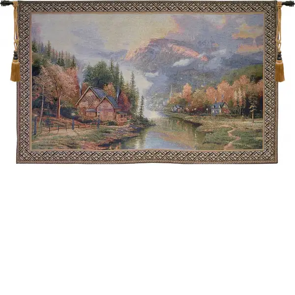 Misty Mountain Cabins Wall Tapestry