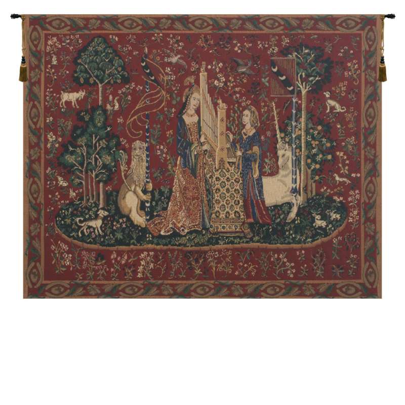 The Lady and the Organ II with Border European Tapestry Wall Hanging