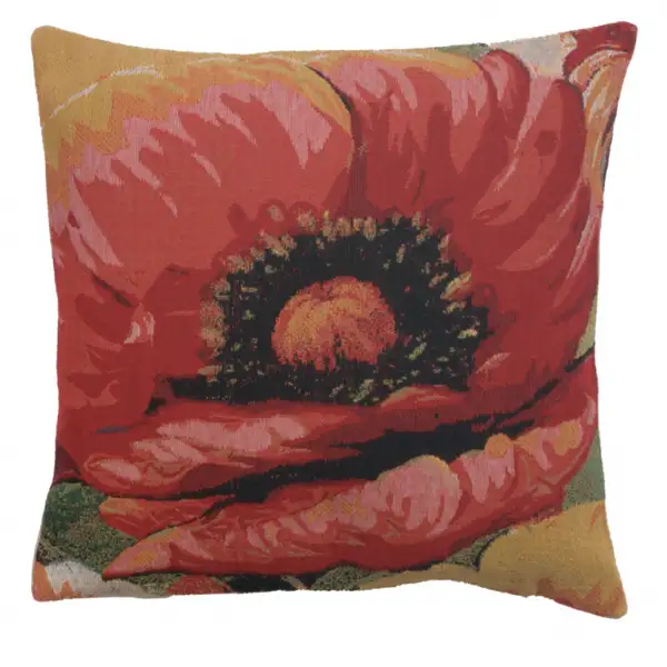 Poppies I Belgian Cushion Cover - 16 in. x 16 in. Cotton/Viscose/Polyester by Charlotte Home Furnishings