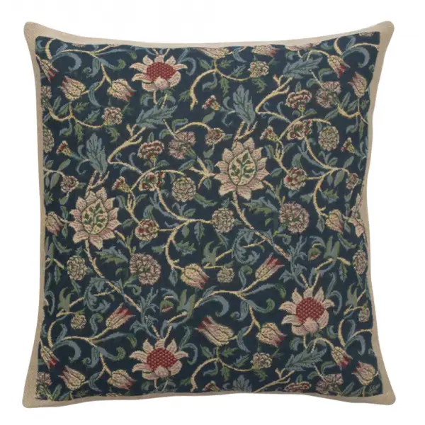 Fleurs de Morris Blue Belgian Woven Cushion Cover - 16 x 16" Hand Finished Square Pillow for Living Room - Decorative Throw Accent Pillow Cover for Sofa Bed Couch - Cushion Cover for Indoor Use