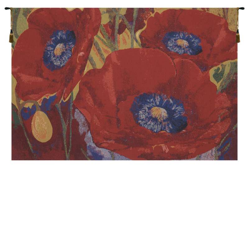 Three Poppies European Tapestry Wall Hanging