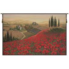 Tuscan Poppy Landscape Italian Tapestry Wall Hanging