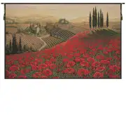 Tuscan Poppy Landscape Italian Tapestry