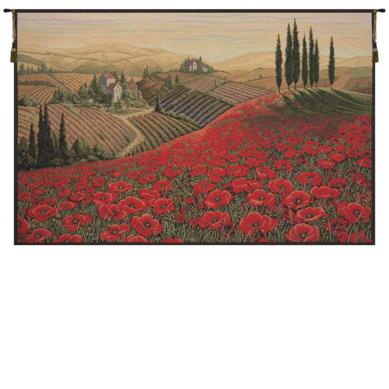 Tuscan Poppy Landscape Italian Tapestry Wall Hanging