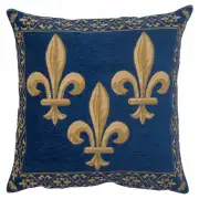 Fleur De Lys Blue II Velvet Background Belgian Cushion Cover - 18 in. x 18 in. SoftCottonChenille by Charlotte Home Furnishings